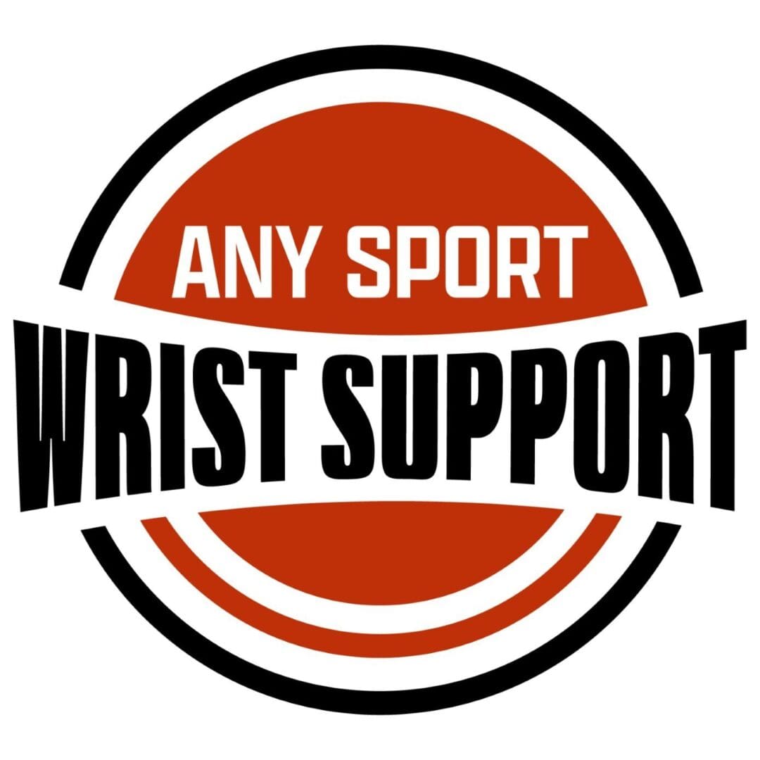 A red and white logo for any sport wrist support.